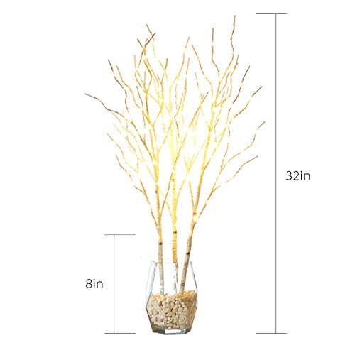 Hairui Lighted Artificial Twig Birch Tree Branch with Fairy Lights 32in 150 LED Plug in Lighted Willow Branch for Christmas Wedding Party Decoration 2 Sets (Vase Excluded) - style: White Birch+Warm White 2set