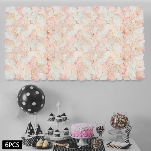 Flower Wall Panel Floral Backdrop, 6 Pcs Flower Wall Decor, 24" X 16" Silk Rose Wall, Artificial Flower Wall Backdrop Faux Flower Panel for Wedding, Party, Home (Champagne White) - color: Champagne White
