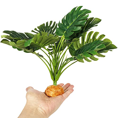 Fake Monstera Plants, Reptile Terrarium Decor, Bearded Dragon Tank Accessories fit Crested Gecko Leopard Lizard Chameleon Ball Python Snake Frog - color: A-fake Monstera Plant
