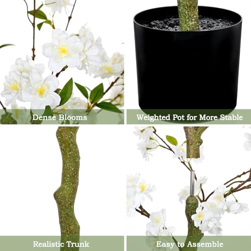 3 FT Artificial Cherry Blossom Tree in Black Pot, White Faux Sakura Tree with Planter for Indoor Decorations, Real Touch Fake Plants Potted for Home Bedroom Living Room Entryway & Office Decor - color: White