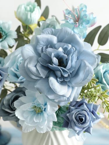 Artificial Flowers Combo Box Blue Flowers Silk Fake Roses with Stems for DIY Wedding Bridal Bouquets,Table Centerpieces,Cake Floral Arrangement,Baby Shower,Birthday Party Home Decorations - color: Blue