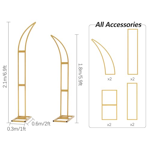 Vincidern 2pcs Curved Wedding Arch Backdrop Stand, Half Moon Arch Stand for Wedding, Engagement, Bridal Shower, Birthday Party Decorations, Indoor & Outdoor Use (Gold,5.9ft,6.9ft) - size: 5.9ft,6.9ft (2pcs)