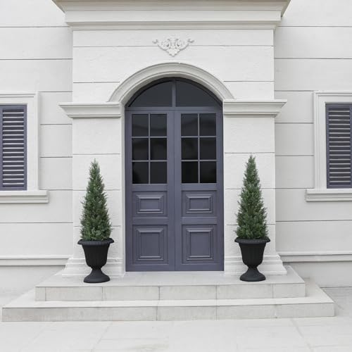 Laiwot 4FT Artificial Cedar Topiary Trees for Outdoors Potted Fake Cypress Trees Faux Evergreen Plants for Home Porch Decor Set of 2 - size: 4ft
