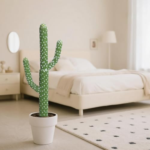 momoplant Artificial Cactus Succulent Plant, 34 Inch Tall Faux Fake Desert Cacti Plant with Black Planter for Home Garden Office Floor Decor - size: 34inch-new green