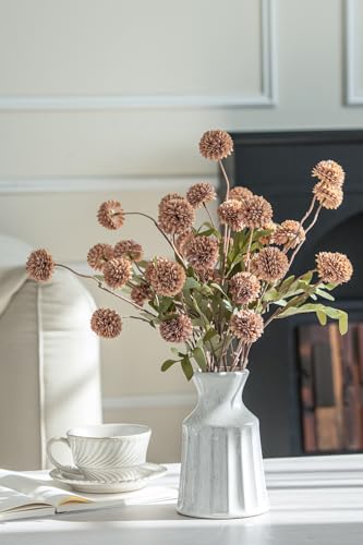 Laelfe Artificial Kiku Flower - 5 Pcs Fake Pompon Mums Silk Small Chrysanthemum Faux Ball Fall Flower Stem Decor for Autumn Wedding Filler DIY Bouquet Centerpieces Arrangements Shower (Coffee) - color: Coffee