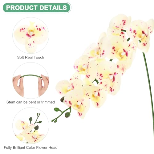 M METERXITY 6-Pack Artificial Orchid Flowers 9 Large Petals 37 Inch Faux Phalaenopsis Silk Bouquets Real Touch Spotted Yellow Green Fake Orchids for Home/Wedding/Christmas/Party/Garden Office - color: Yellow Green