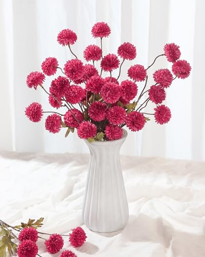 DuHouse 6pcs Artificial Flowers Faux Silk Pompon Mum,Silk Small Mini Chrysanthemum Ball with Stems for DIY Wedding Bouquets Centerpieces Vase Home Table Kitchen Decorations(Hot Pink) - color: Hot Pink, size: 6pcs