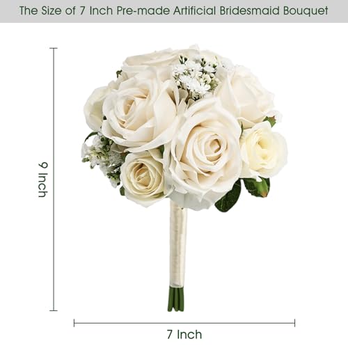 Wedding Bridesmaid Bouquets Set of 4, Artificial Silk Flowers Arrangement for Ceremony Marriage Proposal Party Anniversary Decorations - Champagne - color: Champagne, size: Set of 4 Bouquets