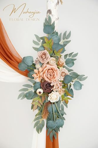 Muhanjia Artificial Arch Flowers Kit(Pack of 4),2Pcs Artificial Flower Arch Decor, 2Pcs Drapes, Ceremony and Reception Background Rose Decoration, Terracotta Champagne Floral Party Outdoor Decor - color: Terracotta Champagne