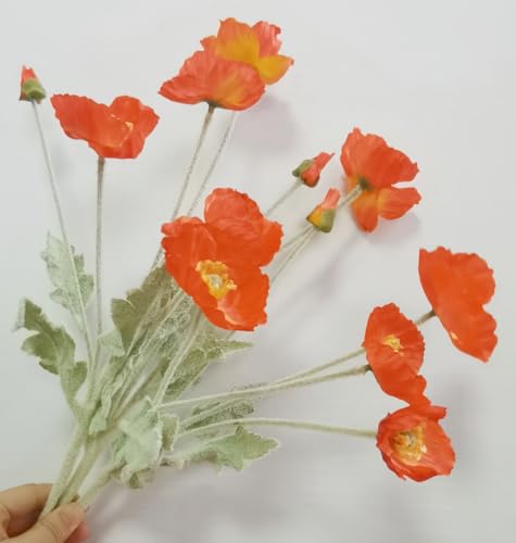 Poppy Flowers Artificial， Poppy Silk Flowers with Stems，Ranunculus Artificial Flowers，Faux Flower Stems for Wedding,Party, Outdoor Indoor Decor flower arrangements for table (3, Orange Red) - color: Orange Red