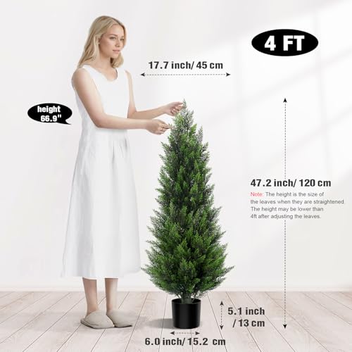 Vitalismo Artificial Topiary Cedar Trees 4FT Tall 2 Set, Outdoor Indoor Faux Pine Shrubs Plants, Realistic Fake Plants Front Porch Decor, Artificial Bushes Cypress for Home Front Door Offices - color: Cedar, size: 4ft
