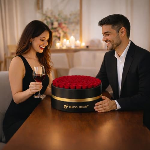 100 Petite Preserved Roses, Large Round Shaped Box, Real Forever Roses Last 1+ Year, Romantic Gift for Women, Wife, Girlfriend, Mother’s Day, Birthday, Anniversary, Valentine’s Day - color: Red, size: 100 Roses