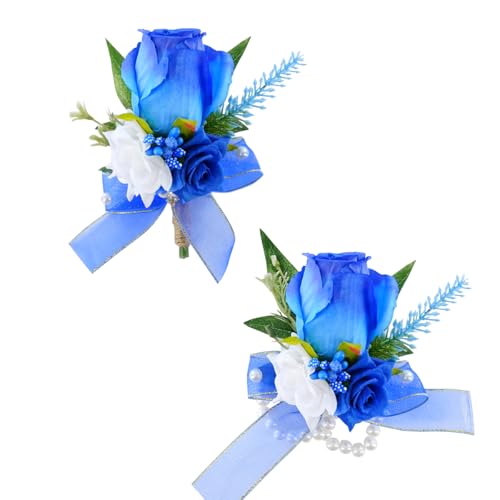 Royal Blue Corsage and Boutonniere Set for Wedding Prom, Artificial Rose Flower Homecoming Corsage Wristlet, Boutonniere for Men Wedding Suit Decor - color: Royal Blue
