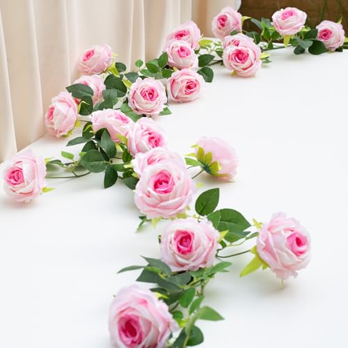 Bendable Artificial Flower Garland Rose Vine Hanging Floral Garland for Mantel Wall Trellis Fence Home Room Garden Wedding Arc Decor(Pink, 1pcs) - color: Pink, size: 1pcs