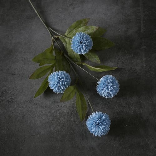 VIERENA 12 Pcs Faux Silk Pompon Mum Artificial Flowers for Vase -27", Bulk Fake Chrysanth Branches with Stems for DIY Bouquet Centerpieces Wedding Fillers Arrangements Shower Decorations (Dusty Blue) - color: Dusty Blue