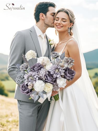 Serwalin Grey Artificial Flowers, Silk Fake Flowers for DIY Wedding Bridal Bouquets, Wedding Cake Flowers for Table Centerpieces Baby Shower Birthday Party Home Decorations - color: A Blooming Grey, size: 1 Box