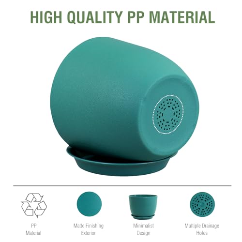 Meowell Plant Pots 12 inch, Plastic Planters with Drainage Holes and Saucers, Large Flower Pots for Indoor Outdoor Plants, Modern Decorative Pots for Garden House Plants, Blue Green - color: Blue Green, size: 12inch C
