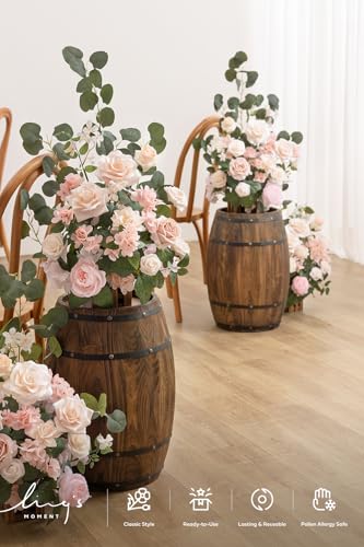 Ling's moment 17.5" Tall Standing Artificial Flowers Arrangements 4 pcs Wedding Aisle Runner Chair Decorations Blush & Pink Centerpieces for Ceremony Reception Rose Floral Party Outdoor - color: Pk-growing Blush