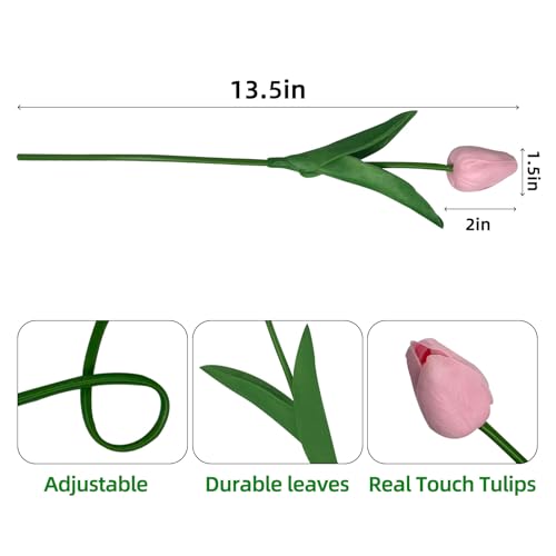 20 Pcs Tulips Artificial Flowers, 13.5'' Real Touch PU Fake Flowers Bouquet for Home Party, Spring Wedding Floral Arrangement, Valentine's, Easter and Mother's Day Decor (Light Pink) - color: Light Pink