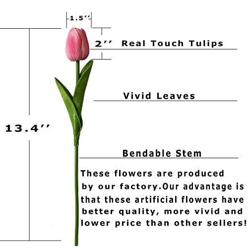 UKELER Tulips Artificial Flowers Bulk 24 Pcs Faux Tulips PU Floral Spring Fake Flowers for Home Kitchen Wedding Birthday Party Decorations, Dark Pink - color: Dark Pink