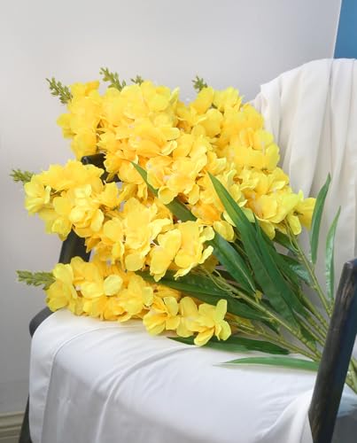 IPOPU 6PCS Delphinium Artificial Flowers 39" Realistic Faux Hyacinth Long Stem Delphinium Silk Flowers for Tall Vase Filling Wedding Centerpieces Home Decor (Yellow) - color: Yellow