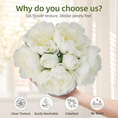 Artificial Peonies with Glass Vase, Faux Peony Fake Flowers with Faux Water, Silk Flower Arrangements for Home Decor, Bathroom, and Table Centerpiece Decorations Home Centerpiece Floral (White) - color: White, size: Peony, Silk