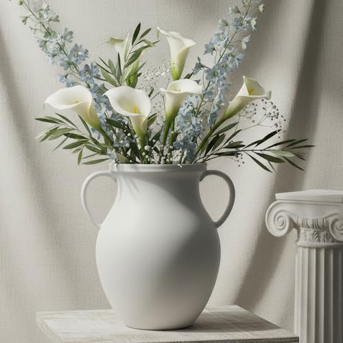 hjn Large Matte White Ceramic Vase for Dried Pampas Grass & Fresh Flowers, Nordic Farmhouse Statement Piece for Living Room Entryway Corner-Large (10" H) - size: D10xH10 inch
