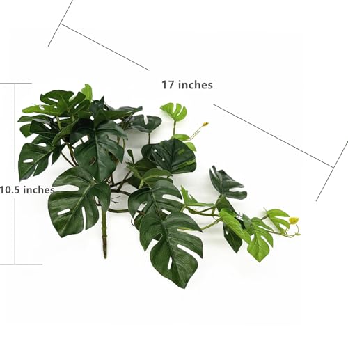 Artificial Monstera Small Faux Potted Mini Hanging Vine Fake Tropical Palm Plants Ivy Greenery for Indoor Outdoor Kitchen Decor Bathroom Office Shelf Table Pot Windowsill DIY Decoration - Green 1 Pack - color: Small Monstera Plant / Green / 1 Pack