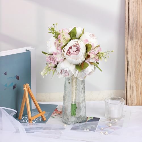 White & Purple Bridesmaid Bouquet for Wedding, an Artificial Silk Peonies Flowers Bouquet for Marriage Decorations - color: White & Purple