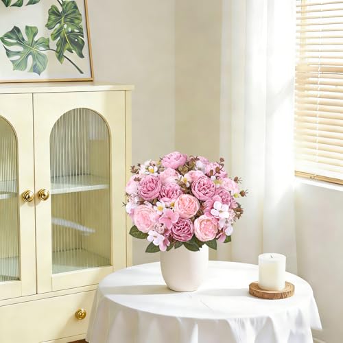 DEMIUKO 4PCS Peonies Artificial Flowers, Pink Faux Peony Bouquet Fake Silk Flower for Vase Faux Floral Arrangements Plastic Flowers for Farmhouse Home Kitchen Table Centerpiece Party Wedding Decor - color: Pink, size: 4PCS