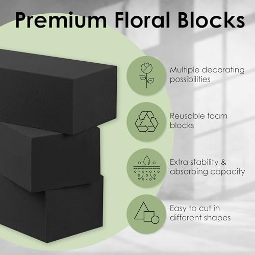 XCEL Floral Foam for Flower Arrangements Floral Foam Blocks - Reusable, Weather Resistant Craft Foam Fresh & Artificial Flower Arrangements, Styrofoam Block (Black 9" x 3" x 3" - 4 Pack) - color: Black 9" X 3" X 3" - 4 Pack
