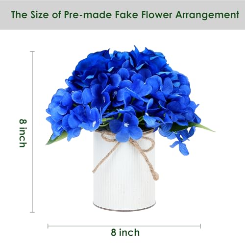 Flower Table Centerpieces - Set of 6 Floral Arrangement Artificial Wedding Hydrangeas Floral Arrangement with Rustic Metal Vase for Bridal Tea Party Event Decorations - Royal Blue - color: Royal Blue