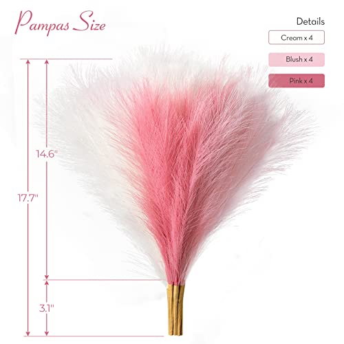Serwalin 12pcs Pink Pampas Grass, 17.7 Inch Faux Pampas Grass Decor, Artificial Pampas Grass Short Blush Wedding Decoration, Table Centerpieces Party Decor - color: A Blush & Cream & Pink, size: 17 Inch 12 Pcs