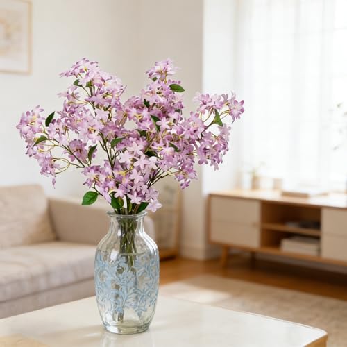 4PCS 35.4inch Lilac Artificial Flowers Light Purple Fake Delphinium Long Stem Silk Real Touch Flower Faux Lilac Floral Arrangement for Tall Vase Table Wedding Garden Home Decoration（Light Purple） - color: 35.4inch Light Purple