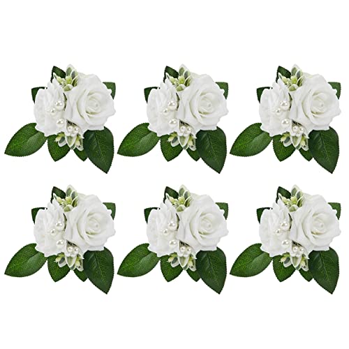 Ivory White Boutonnieres for Men 6Pcs Artificial Rose Wedding | Faux Boutonniere for Wedding Ceremony Anniversary Party Prom Homecoming Formal Engagement Graduation Gift for Groom Groomsmen - color: 6 Pcs Boutonnieres White#2