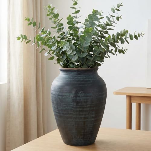 14.17" Blue Ceramic Vase, Rustic Farmhouse Living Room Home Decor | Artisan Handcrafted Large Ceramic Vase - size: 14.17Inch