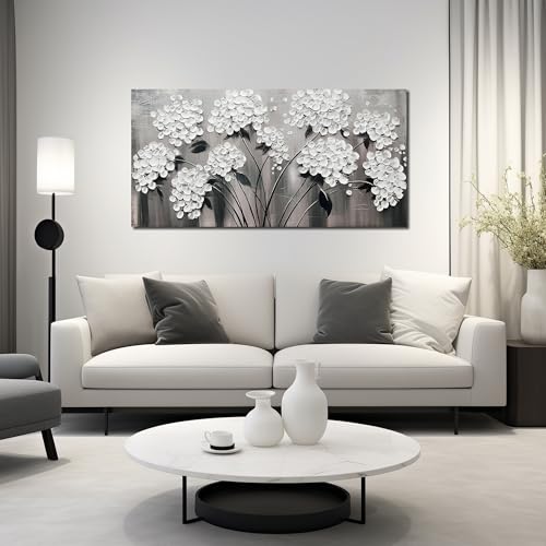TYTAUPT White Flower Wall Art for Bedroom Women Black and White Painting Wall Art for Living Room Girls Room Decor Size 20 x 40 Inches - color: White, size: 40"L x 20"W