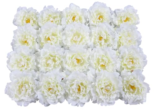 20 Pcs Artificial Flower Peonies, 5" Silk Fake Peonies with 6" Stems No Leaf, Faux Peonies Flowers for Decoration Wedding Home Party Centerpiece Decor Floral Art (Milk White) - color: Milk White