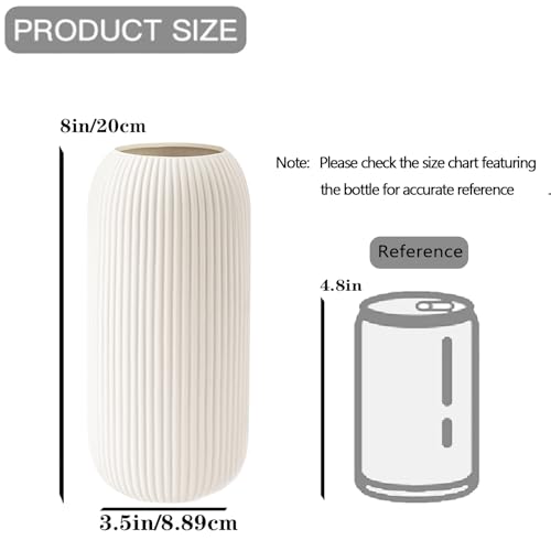 Ceramic Vase for Flowers – Modern Small Ribbed Textured Flower Vase for Home Decor, Pampas Grass, Decorative, Farmhouse, Coffee Table, Kitchen Centerpieces, Bookshelf and Home Living (White) - color: White