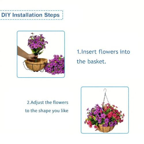 Artificial Hanging Flowers for Outdoors with Basket,UV Resistant Realistic Faux Hanging Plants Outdoor Artificial Flowers for Outdoors Basket for Yard Porch Patio,12 Bundles(Fuchsia,Rose red) - color: Fuchsia+rose Red