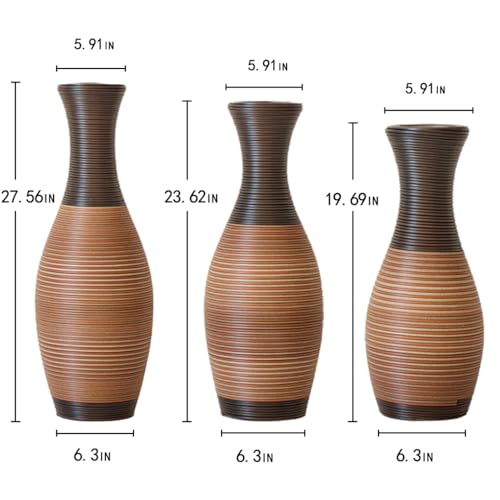 Floor PVC Decorated Vases Set of 3 for Gorgeous Home Decoration Large Classic PVC Vases 19.6in/23.6in/27.5in Height(Grey+Brown) - color: Grey+brown