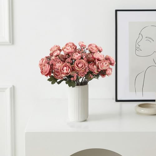 Pink Ranunculus Artificial Flowers 5 Bouquets Fake Silk Mini Ranunculus with Stems 15PCS Faux Peonies Spring Flowers for DIY Wedding Bride Shower Centerpieces Home Vase Filler Decorations (Pink) - color: Pink