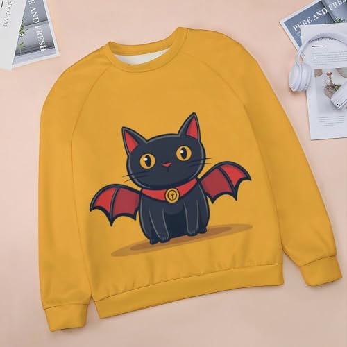 domirica Halloween Sweatshirts for Women Black Cat Print Pullover Crewneck Oversized 2024 Fall Fashion Casual Warm Shirt - color: Anime, size: Medium