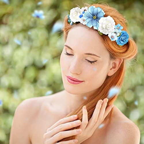 Cindeer 217 Pcs Mini Silk Flower Heads Bulk, Small Fake Flowers for Crafts Artificial 3D Loose Fabric Flower for Crafts DIY Wedding Party Hair Cap Dresses Decorations(Blue Series) - color: Blue Series
