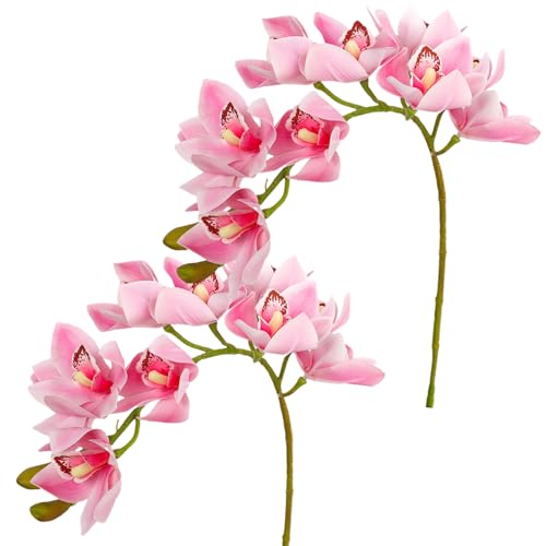XIYUAN 28.5inch Artificial Phalaenopsis Flowers 2 Bunch 10 Large Petals Orchids Fake Cymbidium Flowers Artificial Orchid Flowers Stem Plants Latex Phalaenopsis Branches for Home Décor (Pink) - color: Pink 10 Heads