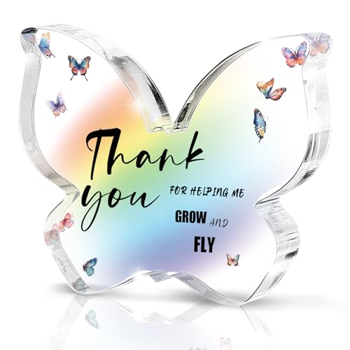 Thank You Gifts for Women Teacher Boss Friend - Appreciation Gifts for Women - Thank You for Help Me Butterfly Acrylic Desk Decor Sign - Clear Desk Decorative Sign for Home School Office - color: grow