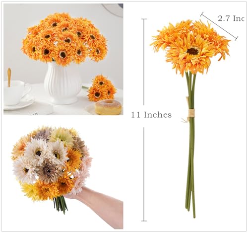 Artificial Gerbera Daisy Flowers, Vintage Silk Fake Daisies Real Touch PU Stems Faux Realistic Wildflowers Flowers Bouquet for Indoor Outdoor Wedding Party Table Centerpiece Floral Décor Orange 12 Pcs - color: Gerbera Daisy - Oranger - 12 Pack