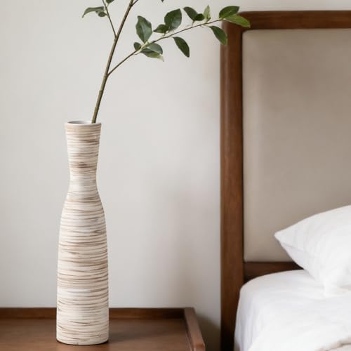ALMA 20" White & Browm Tall Skinny Vase for Flowers, Decorative Thin Pampas Grass Vases for Living Room Floor, Dinner Table, Entryway, Fireplace, Bookshelf, Offer, Home Decor - color: Bow-white-20"