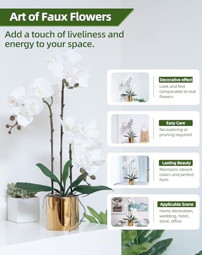 Artificial Orchid Flowers Set Real Touch Faux Flower in Vase Faux Butterfly Orchid Lifelike Orchid Arrangement for Wedding Home Office Party Hotel Decoration - color: White
