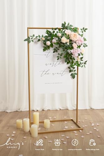 Ling's Moment Wedding Artificial Welcome Sign Flowers Swag Arch Floral Garland Decorations Beige & Pink for Ceremony Reception Entrance Entryway Party Banquets Easel Wall Home Outdoor(NOT Include Sign - color: Pk- Powder Pink & Berry Pink